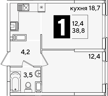 2-комн., 38.8 м², 13/16 этаж, ЖК «Самолет»