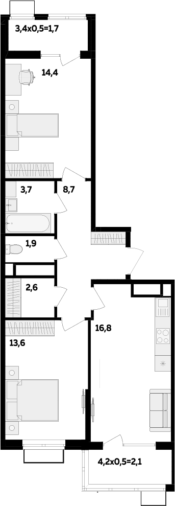Продается 2-комн. квартира, 61.7 м²