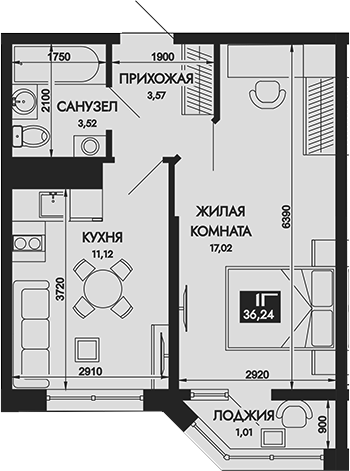 1-комн. Вершины. ГК Смена