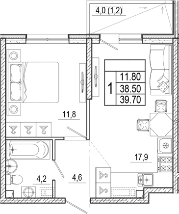 2-комн., 38.5 м², 2/15 этаж, ЖК «Лестория»