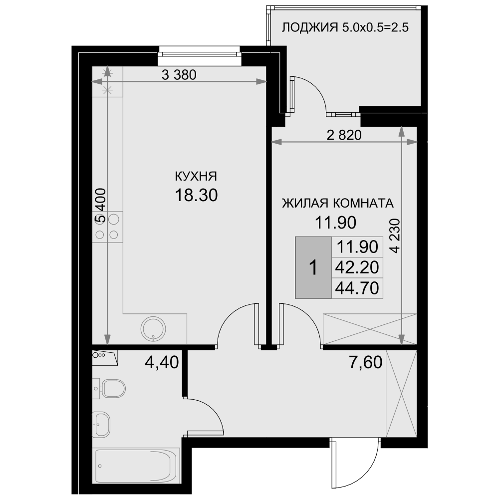 Продается 2-комн. квартира, 42.2 м²