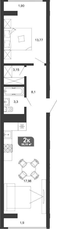 1-комн., 45.3 м², 5/19 этаж, ЖК «Сочи Парк»