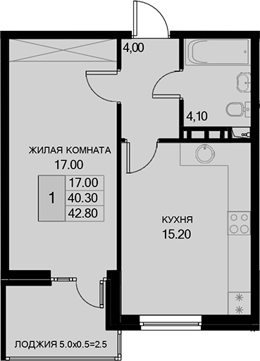 1-комн., 40.3 м², 7/7 этаж, ЖК «История»