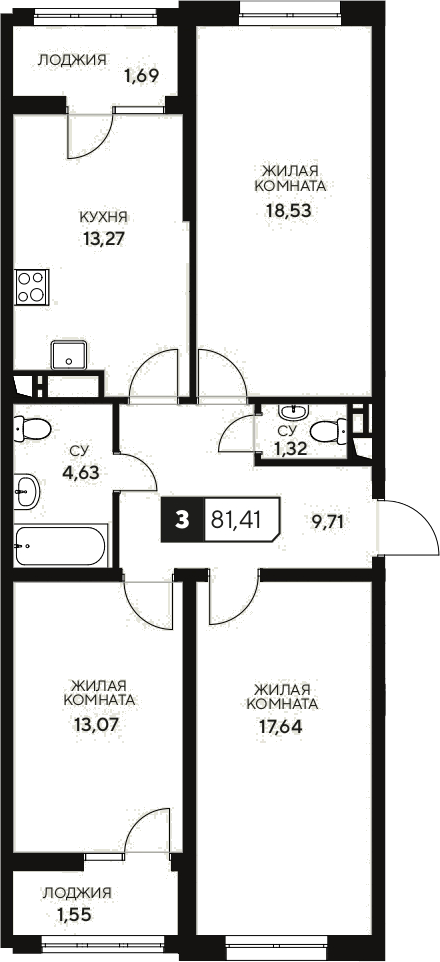 3-комн. Центральный. Гамма