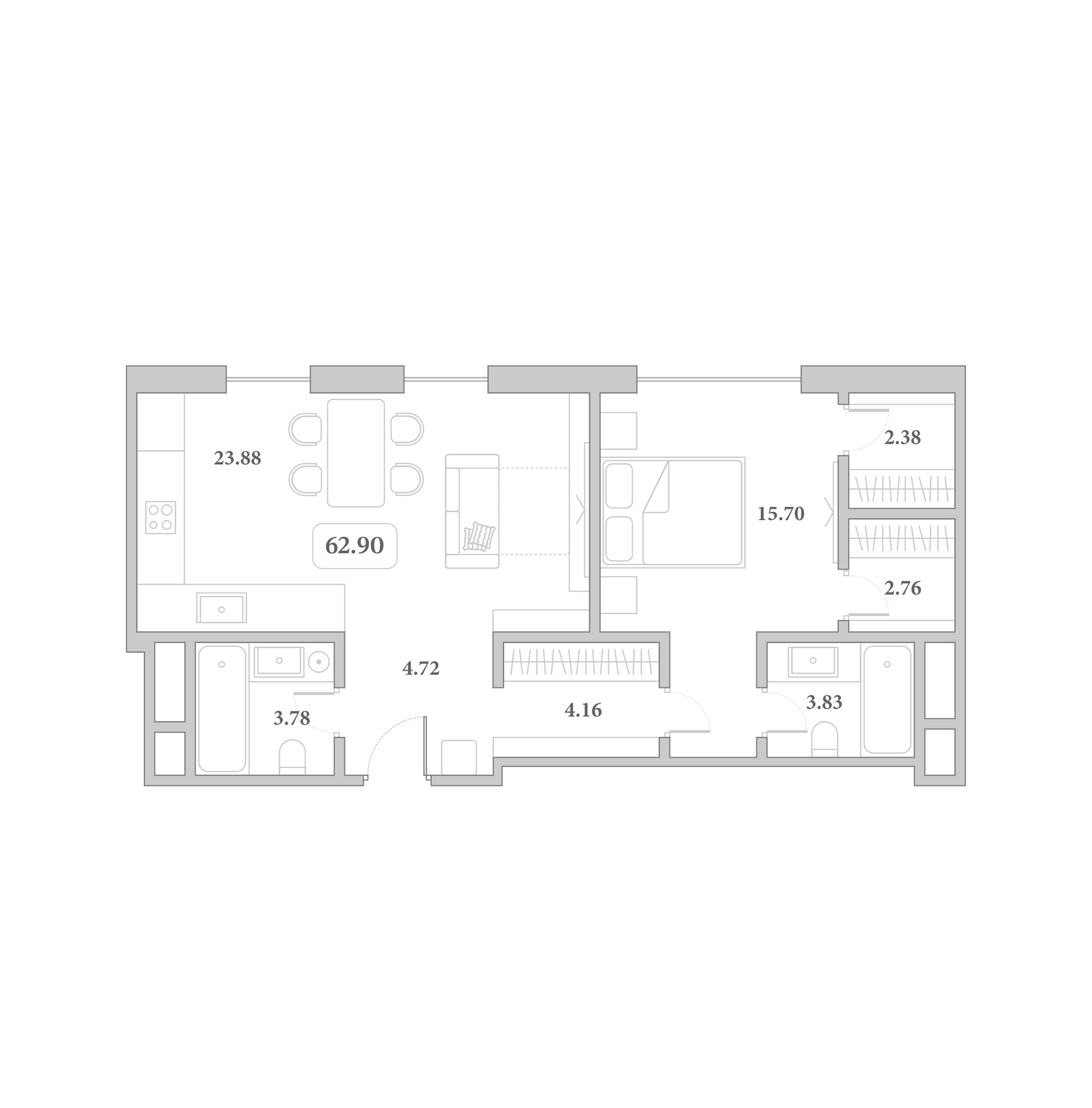 Продается 2-комн. квартира, 62.9 м²