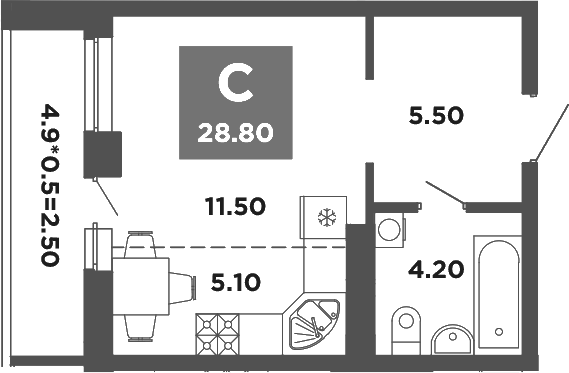 Студия, 26.3 м², 4/9 этаж, ЖК «НЕО-квартал Красная площадь»