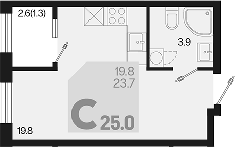 Студия, 23.7 м², 2/18 этаж, ЖК «Первое место»