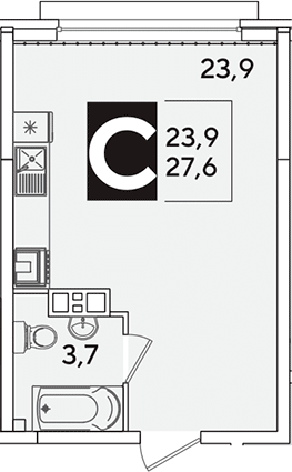 Студия, 27.6 м², 5/16 этаж, ЖК «Самолет»