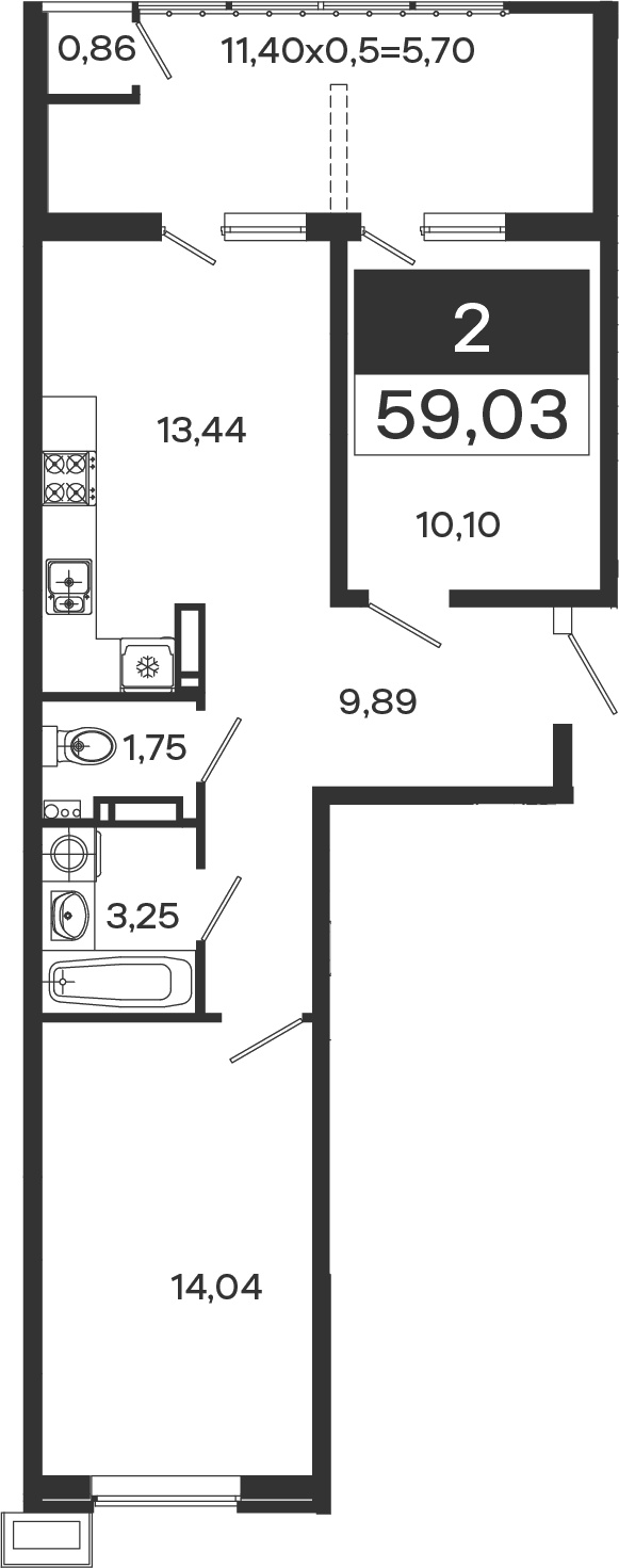 2-комн., 52.47 м², 10/18 этаж, ЖК «Образцово»