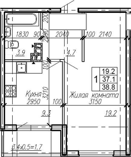1-комн., 37.1 м², 4/4 этаж, ЖК «Эво»