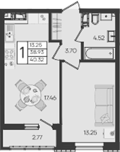 1-комн., 38.93 м², 7/18 этаж, ЖК «Дом 101»