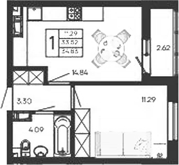1-комн., 33.52 м², 4/18 этаж, ЖК «Дом 101»
