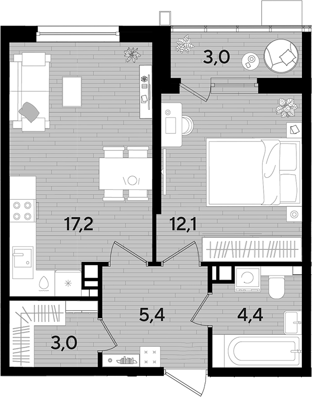 1-комн., 42.1 м², 7/16 этаж, ЖК «DОГМА ПАРК»