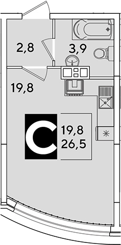 Студия, 26.5 м², 8/16 этаж, ЖК «Самолет»