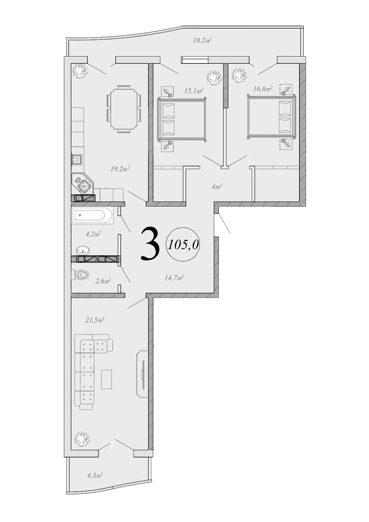 4+ комнаты, 97.75 м², 21/22 этаж, ЖК «Радонеж»