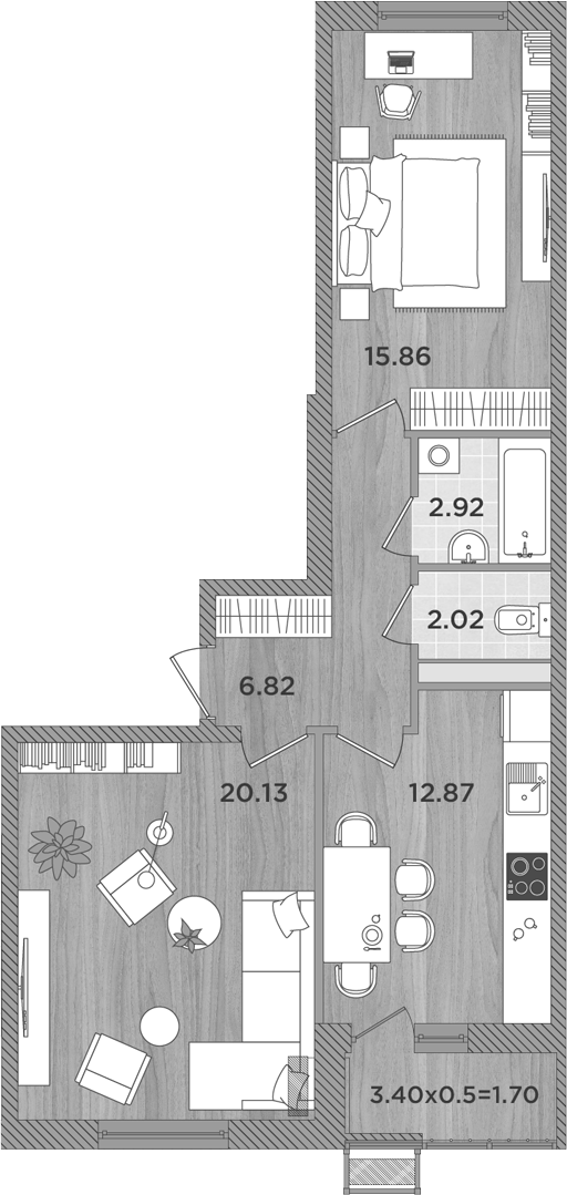 2-комн., 60.62 м², 7/8 этаж, ЖК «Сады у моря»