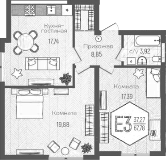 Продается 2-комн. квартира, 67.78 м²