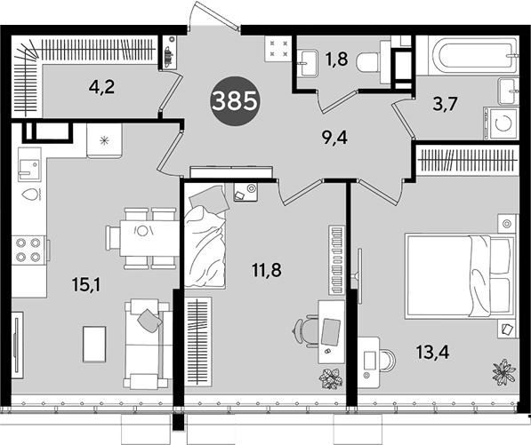 Продается 2-комн. квартира, 59.4 м²