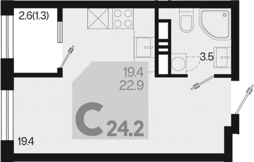 Студия, 22.9 м², 7/18 этаж, ЖК «Первое место»