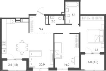 3-комн., 73.2 м², 24/24 этаж, ЖК «Все Свои VIP»