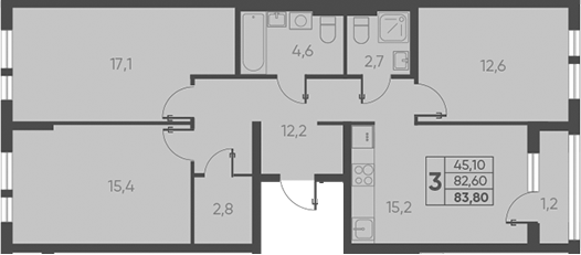 4+ комнаты, 83.6 м², 2/15 этаж, ЖК «Барса»