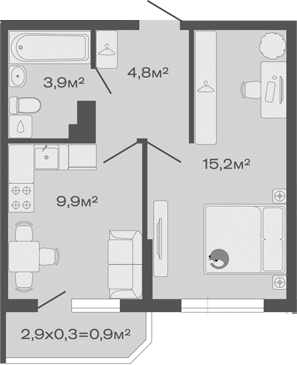 1-комн., 33.8 м², 3/4 этаж, ЖК «Дзенпарк»