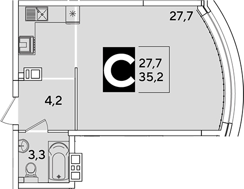 Студия, 35.2 м², 4/16 этаж, ЖК «Самолет»