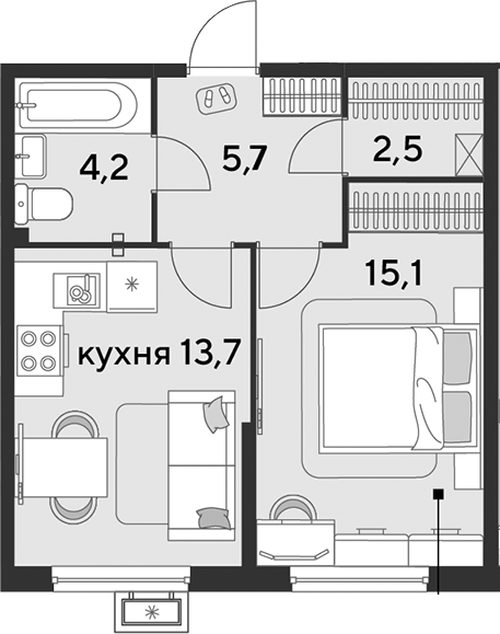 Продается 1-комн. квартира, 41.2 м²