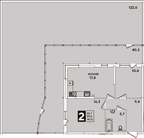 3-комн., 60.8 м², 2/16 этаж, ЖК «Самолет»