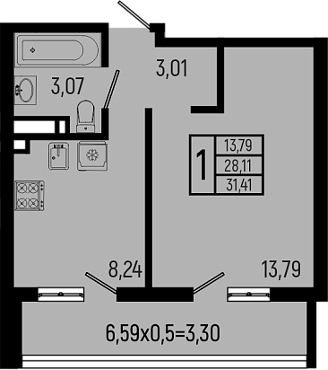 1-комн., 28.11 м², 9/18 этаж, ЖК «Ботаника Хиллс»