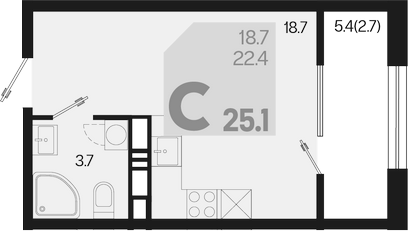 Студия, 22.4 м², 13/18 этаж, ЖК «Первое место»