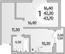 1-комн., 42.5 м², 8/22 этаж, ЖК «Парк у дома»