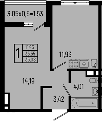 2-комн., 33.55 м², 9/9 этаж, ЖК «Ботаника Хиллс»