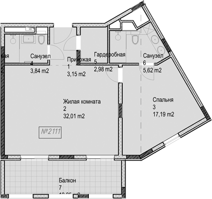 2-комн., 64.8 м², 2/6 этаж, ЖК «Гостиничный комплекс Николай 1»