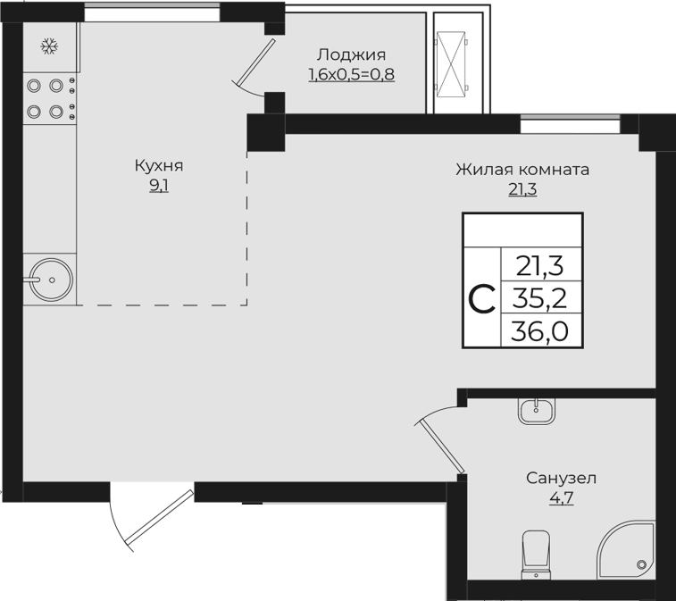 Студия, 35.2 м², 1/9 этаж, ЖК «Европа-Сити»