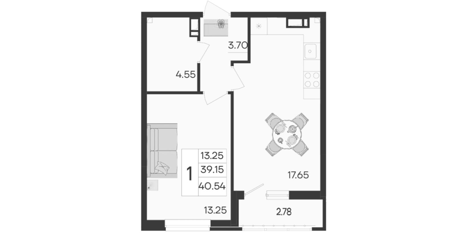 Продается 1-комн. квартира, 39.15 м²