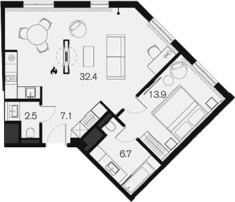 1-комн., 62.6 м², 2/4 этаж, ЖК «Benefit Sky Breeze Sochi»