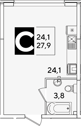 Студия, 27.9 м², 1/16 этаж, ЖК «Самолет»