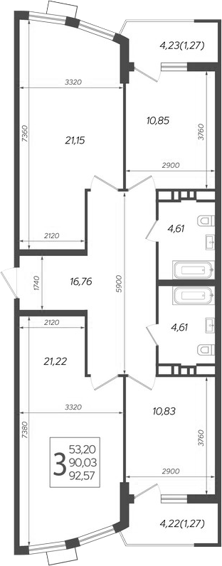 3-комн., 90.03 м², 15/21 этаж, ЖК «Режиссер»