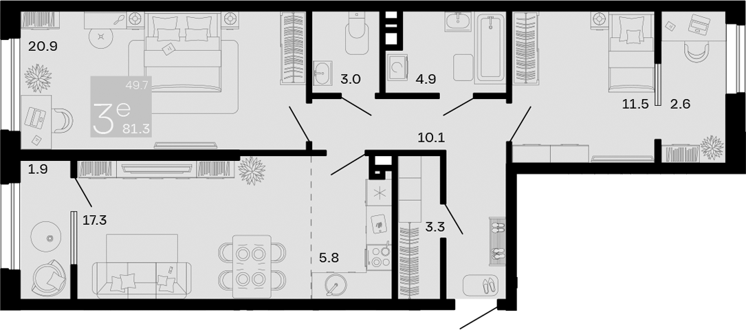 3-комн., 76.8 м², 2/8 этаж, ЖК «Хозяин Морей»