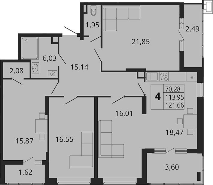 4+ комнаты, 113.95 м², 18/18 этаж, ЖК «Родные Просторы»