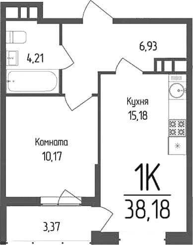 1-комн., 36.49 м², 8/9 этаж, ЖК «Кумир»