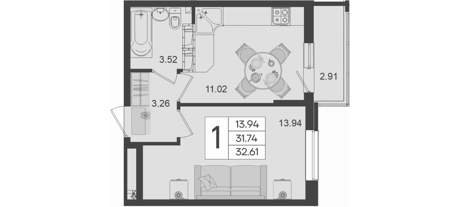 Продается 1-комн. квартира, 31.74 м²