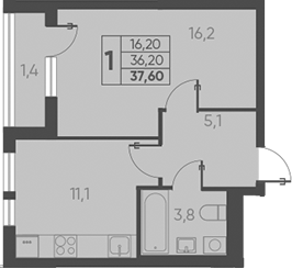 1-комн., 36.2 м², 10/15 этаж, ЖК «Барса»