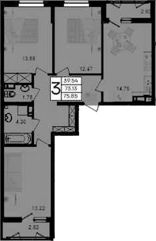 3-комн., 73.13 м², 6/9 этаж, ЖК «Дом 101»