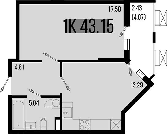 Продается 1-комн. квартира, 40.72 м²