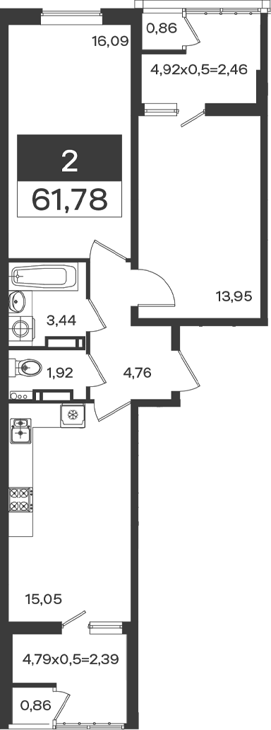 2-комн., 56.93 м², 18/18 этаж, ЖК «Образцово»