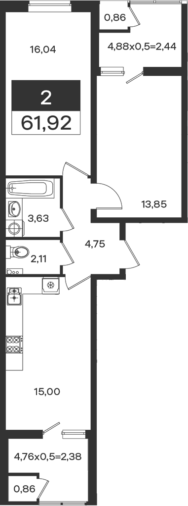 Продается 2-комн. квартира, 57.1 м²