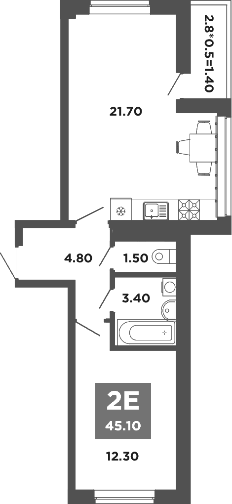 2-комн., 43.7 м², 10/12 этаж, ЖК «НЕО-квартал Красная площадь»