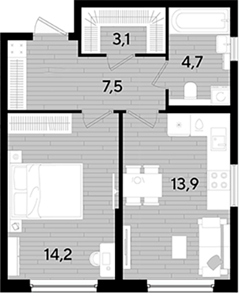 Продается 1-комн. квартира, 43.4 м²